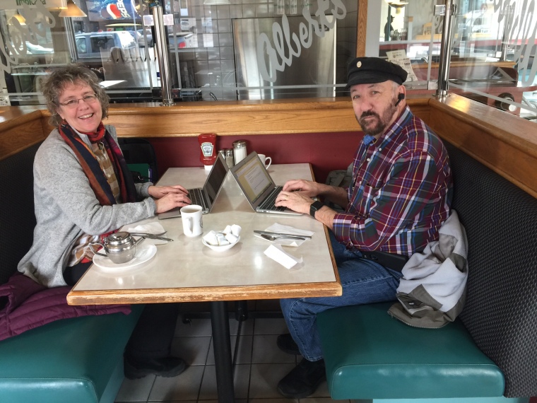 Christina and Ken writing first post at Albert's Restaurant in Edmonton