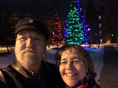 Ken and Christina on a romantic winter walk (he's learning!) on the University of Alberta campus.