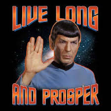 Mr. Spock with the Vulcan Salute and Vulcan greeting salutation.
