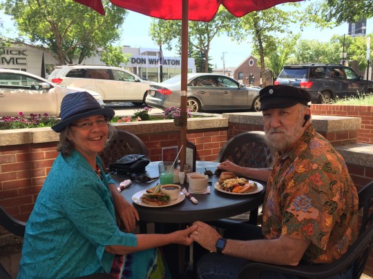 Christina and Ken enjoy an outdoor Sunday brunch at Artisan restaurant on Whyte Avenue in Edmonton.